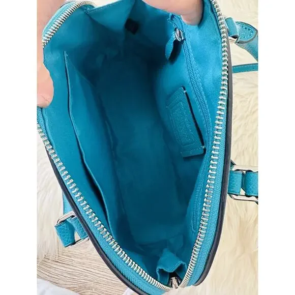NWT Coach Crossgrain Mini Sierra Satchel Bag Leather Handbag Turquoise Blue $295